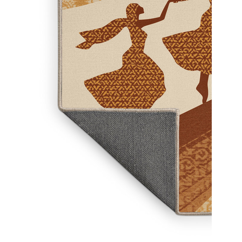Tapis moelleux moelleux d'inspiration mondiale Eldert Carnival Dancers en beige - reliure beige, 6 x 9