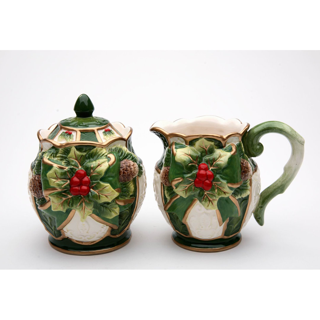 Hand Painted Ceramic Sugar And Creamer Set with Lid The Holiday Aisle®