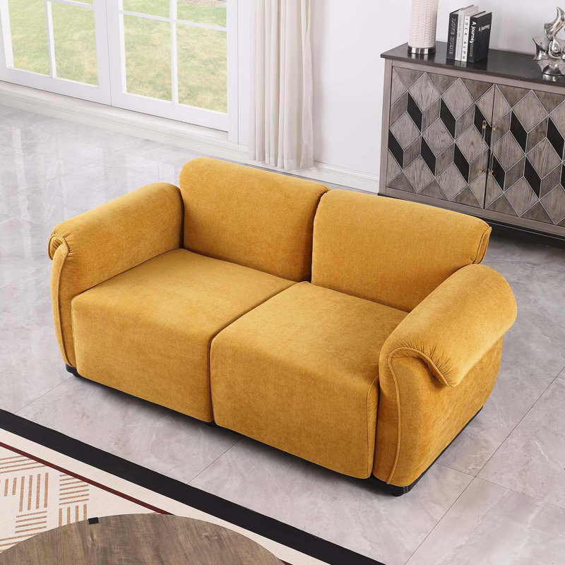 Canapé modulaire moderne en chenille avec structure en fer, Chenille - jaune, H 30 po x l 68,5 po x P 35,43 po