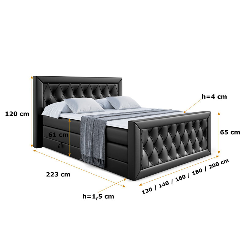 Falk Pocket Spring Mattress Divan Bed Set, Black, 120cm W x 200cm D