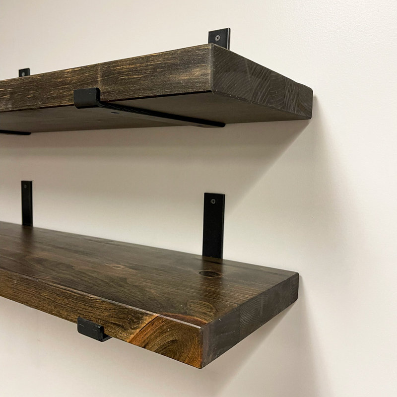 Calheme Rustic Shelves With J Brackets, Jacobean, 1.75" H x 24" W x 6" D