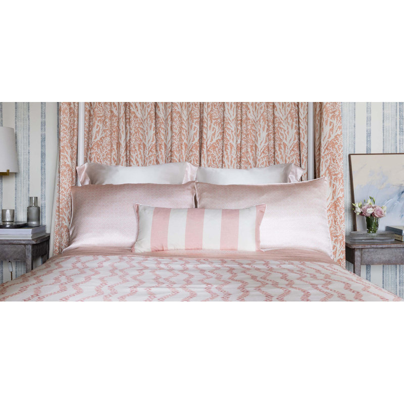 Rattan Silk Geometric Flat Sheet, Pink/Ivory, Queen Flat Sheet