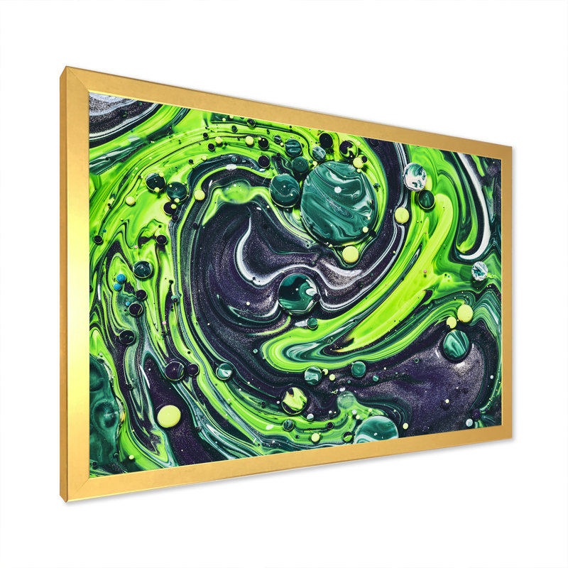 Art fluide vert et bleu acrylique - œuvre d'art moderne et contemporaine sur toile, H 8 po x l 12 po x P 1,5 po