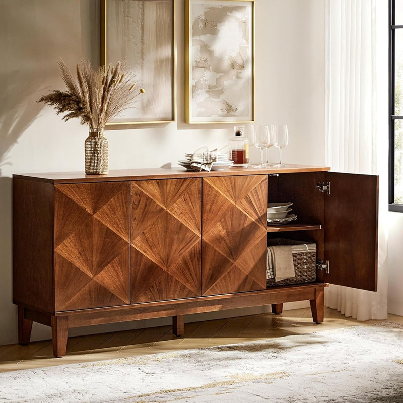 Console Mid-Century en noyer avec tablettes réglables