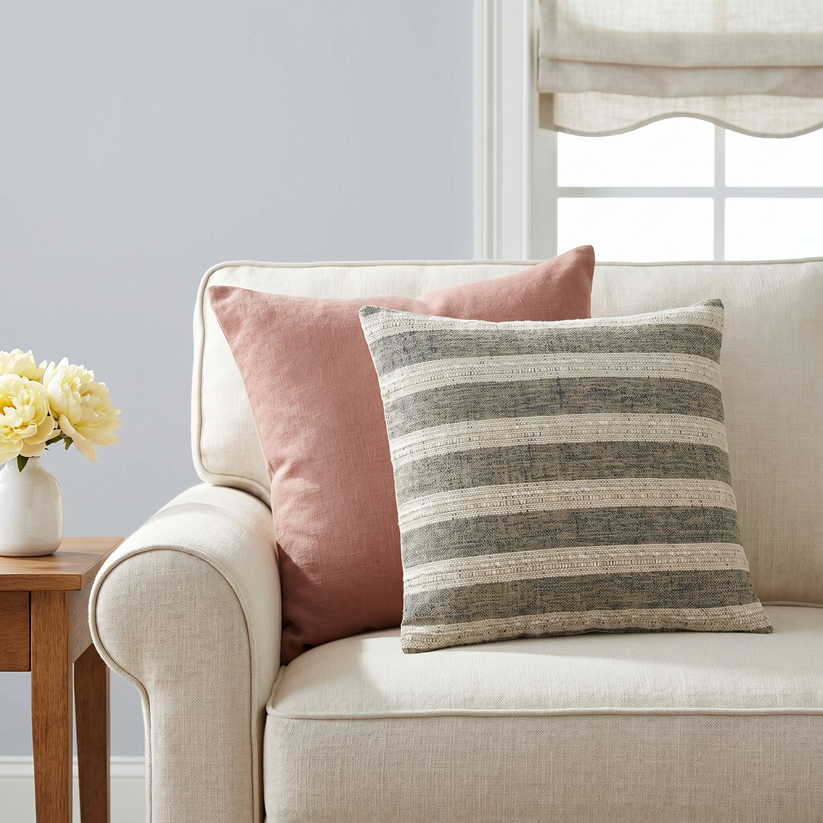 Striped Linen Throw Pillow, 22" x 22", Pillow Cover Only - No Insert, Square