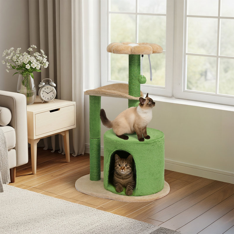Tour pour chat 33 "à plusieurs niveaux avec poteau à griffer, Brun/vert