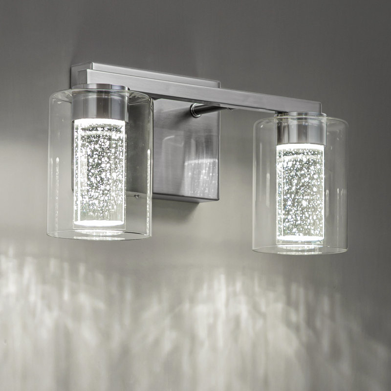 Éclairage pour salle de bain 4 lumières en nickel brossé avec 3 modes de couleur et abat-jour en verre transparent, 4