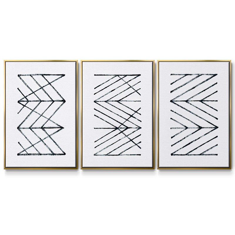 Ensemble de 3 pièces encadrées sur toile, Or, H 36 po x l 72 po