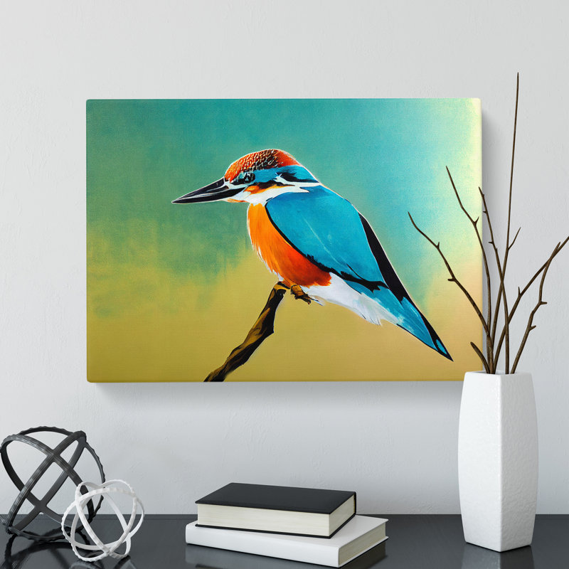 Delightful Kingfisher Bird - Wrapped Canvas Print, 35cm H x 50cm W x 3cm D