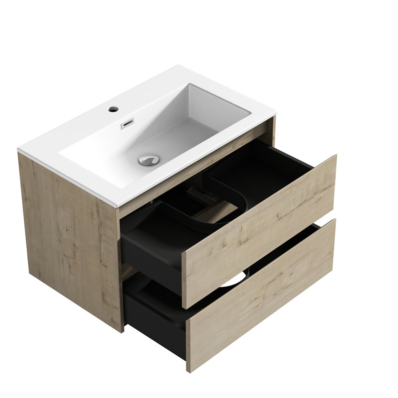 Meuble-lavabo mural simple 30 po Delly, Chêne clair