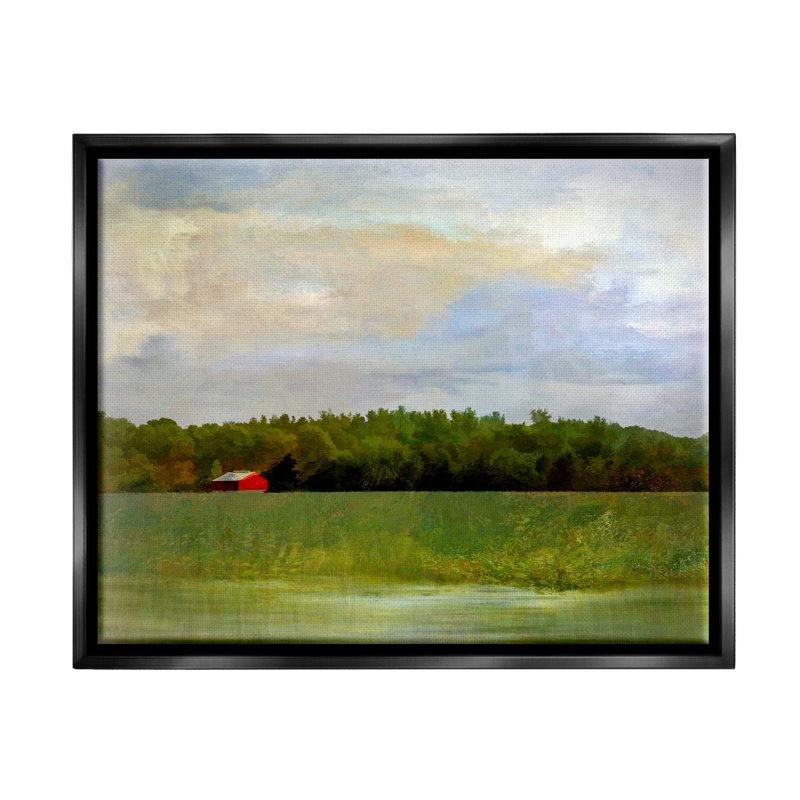 Paysage champêtre rouge, chalet rouge, par Graffi * Tee Studios, impression, Cadre flottant noir de jais