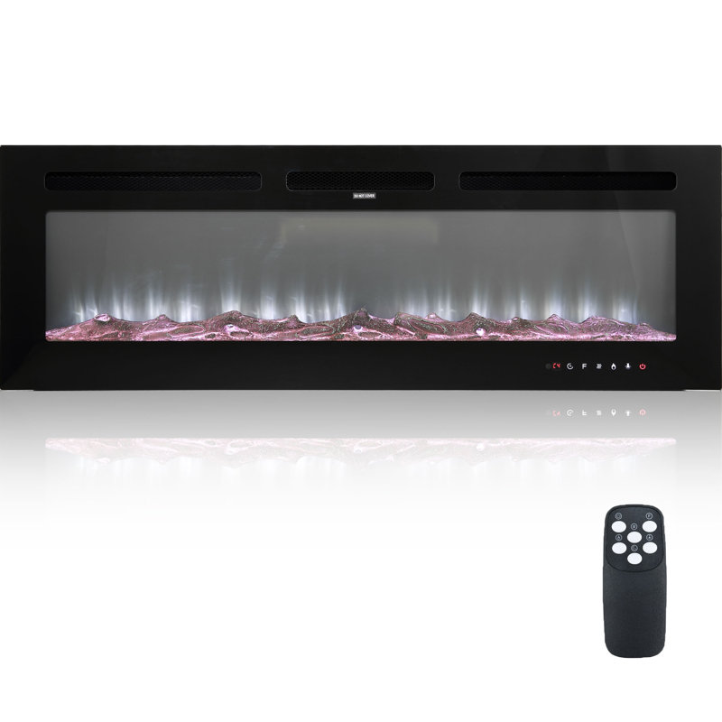 60 Inch Wall Mounted and Recessed Electric Fireplace with Remote Control, Timer, 12 Flames, Touch Screen, Linear FirePlace Heater with Log & Crystal for Living Room