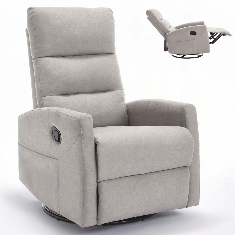 Manual Recliner Chair with Rocker and Swivel in Fabric for Living Room, Taupe Fabric