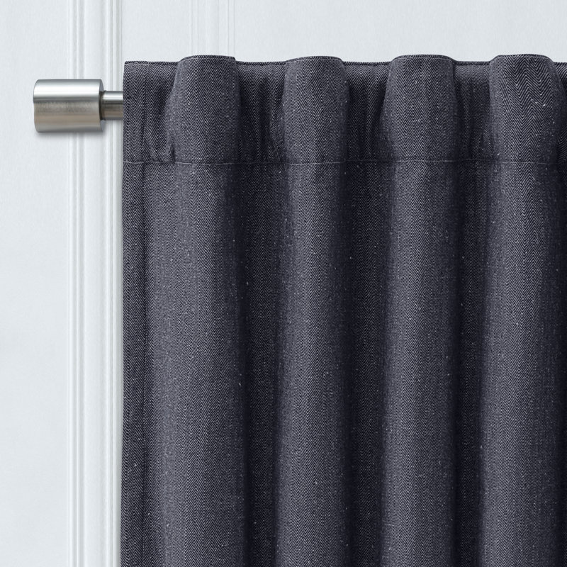 Takeila Cotton Blend Chevron Room Darkening Unlined Rod Pocket Single Patio Curtain Panel, Navy