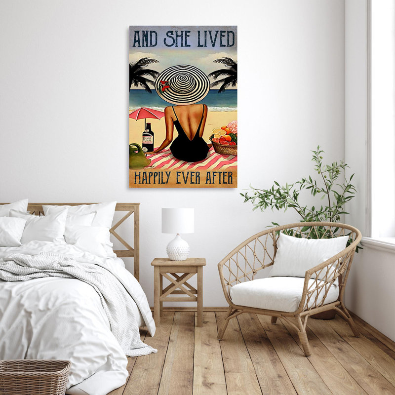 Fille assise sur la plage «Happily Ever After», H 36 po x l 24 po x P 1,25 po