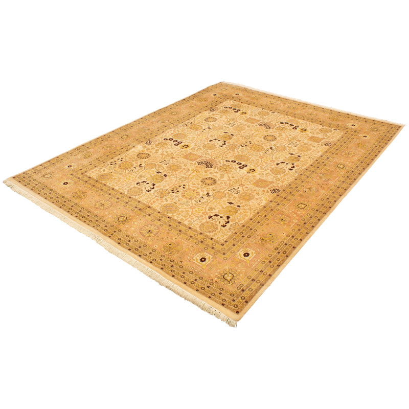 Tapis unique en laine noué à la main style nouvel âge Ushak de 9 pi x 12 pi ivoire Yaak