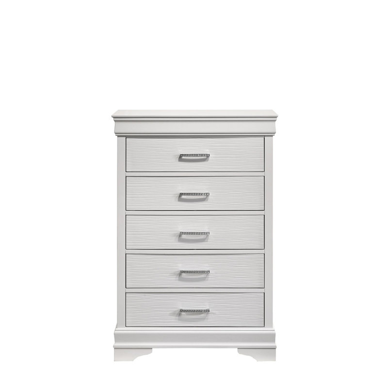 Commode moderne 5 tiroirs en bois, Blanc