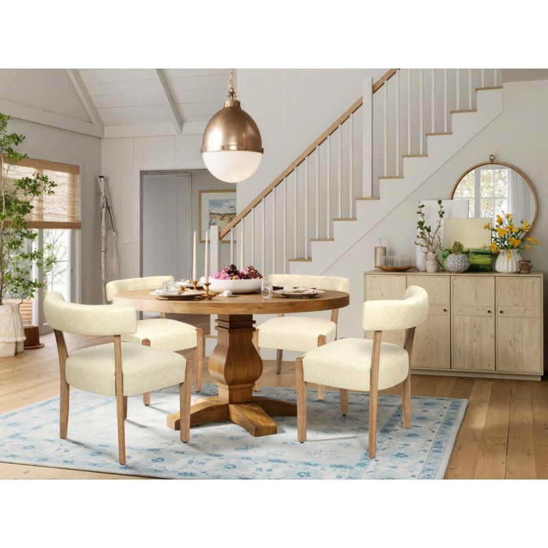 Chaises de salle à manger rembourrées Cindina, Similicuir beige / bois