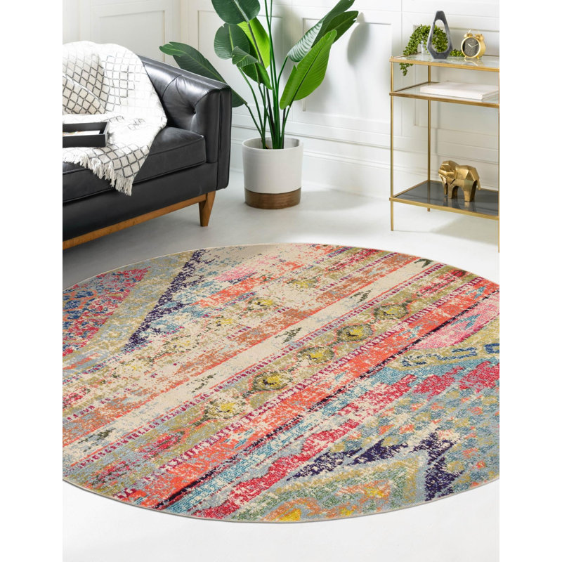 Tapis multicolore Newburyport, Rond 6 pi 1 po x 6 pi 1 po