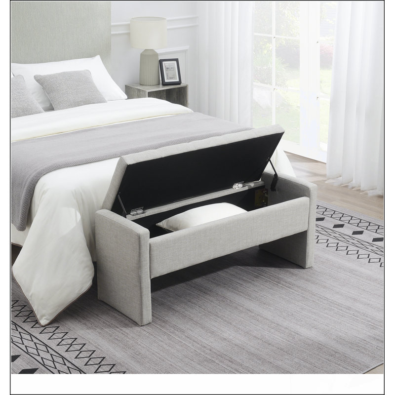 Modern Bed End Bench with Storage,Upholstered Large Foot Rest Stool, Comfy Window Vanity Bench for Living Room,Bedroom,Dorm,Coffee Table,Linen Light