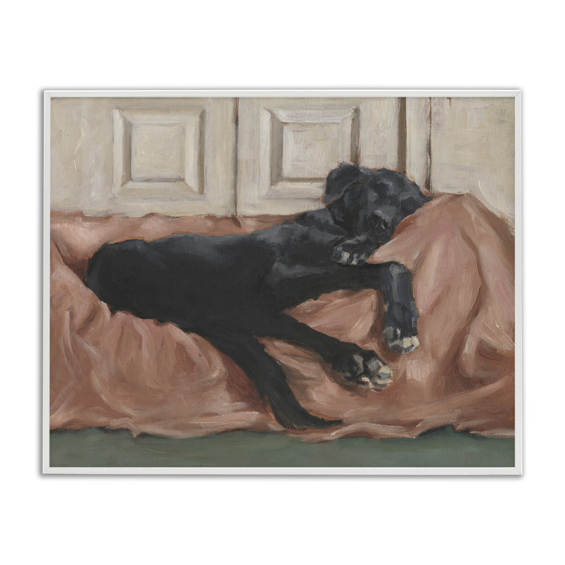 «Lab Dozing Off Giclee Art», conception par Ethan Harper, H 11 po x l 14 po, Estampe numérique encadrée blanc bord de mer