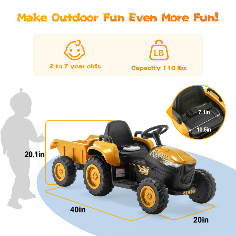 Ride On Tractor with Remote Control, Yellow