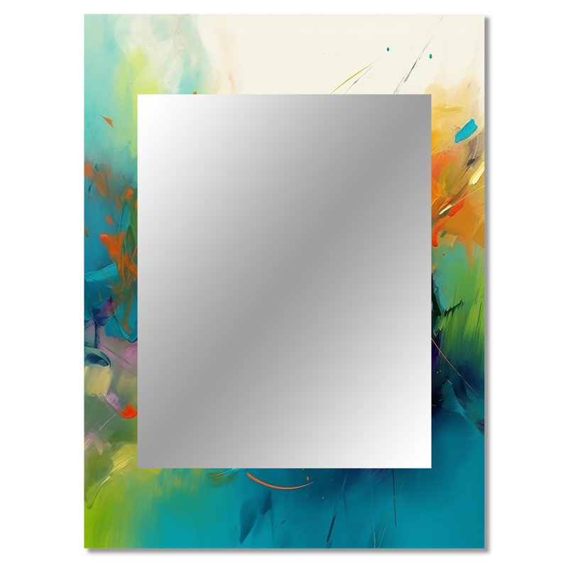 Orange Blue Transcendent Liquid Ink II - Marble Large Mirror, Orange Decorative Wall Mirror, Printed Metal Art, 40" x 30"