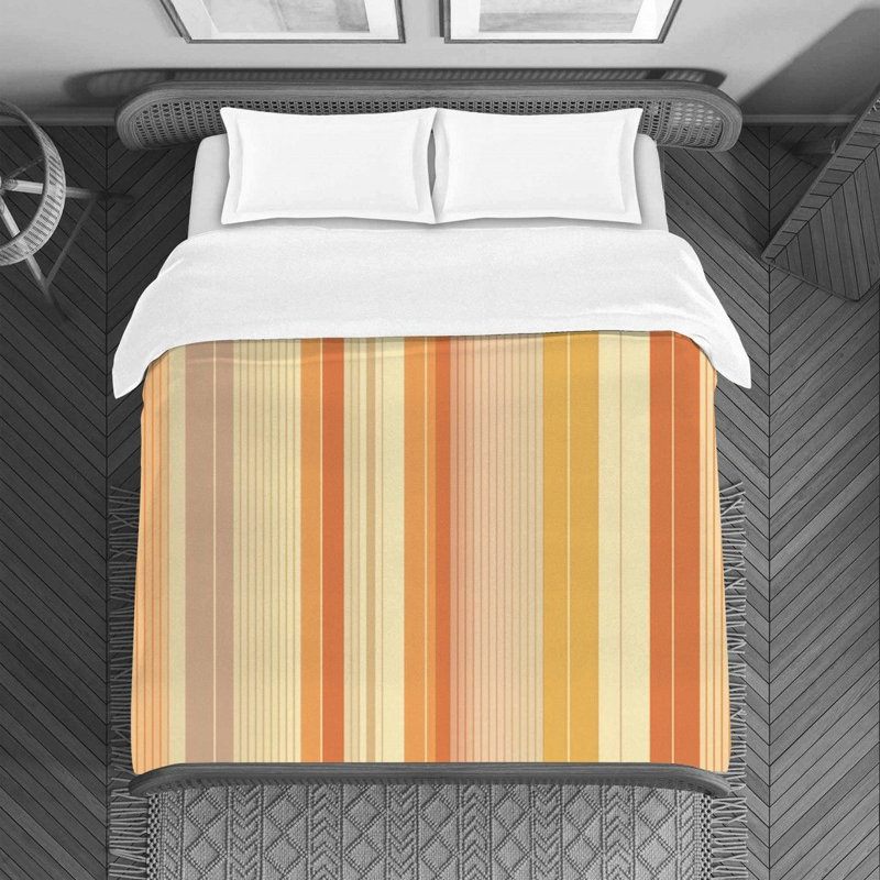 Housse de couette à rayures verticales, Housse de couette pour grand lit, Orange/jaune