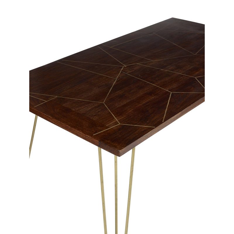Kupar Metal Base Dining Table, Dark Wood Tone