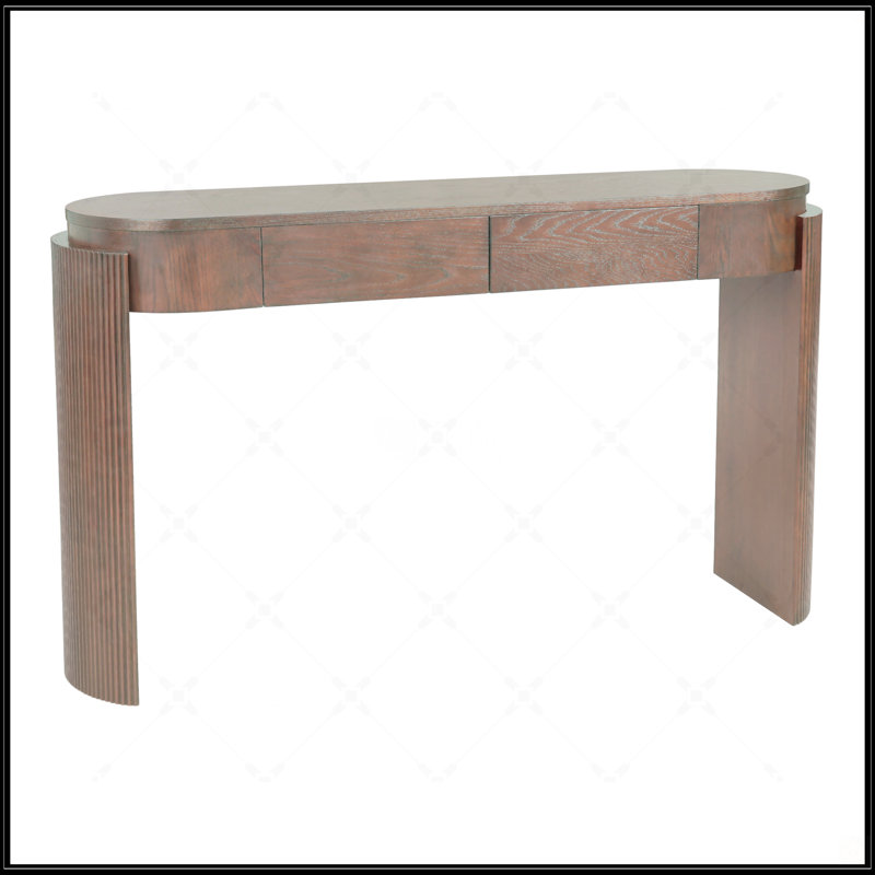 Natural Wood Grain Entryway Table With Fluted Legs, 2 Drawers, Oval Top For Elegant Storage And Display, Espresso