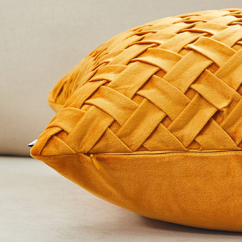 Velvet Weave Geometric Velvet Pillow Cover, Yellow