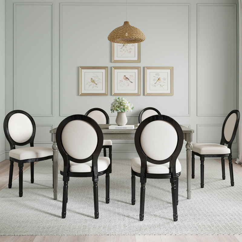 Mid Century Dining Table Set, Rectangular Dining Table With Solid Wood Legs And Upholstered King Louis Back Dining Chairs For Kitchen/Dining Room