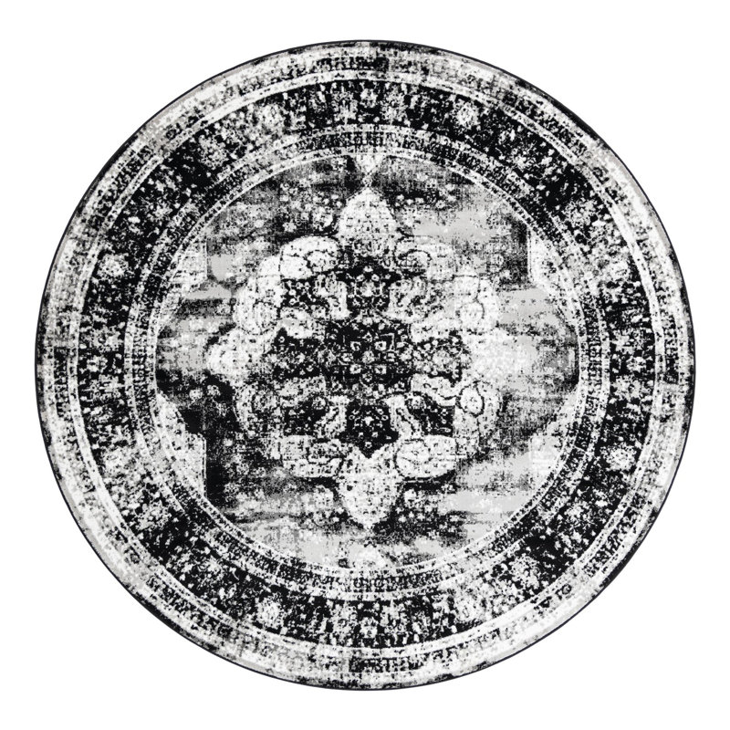 Brandt Oriental Area Rug, Round 10', Black 