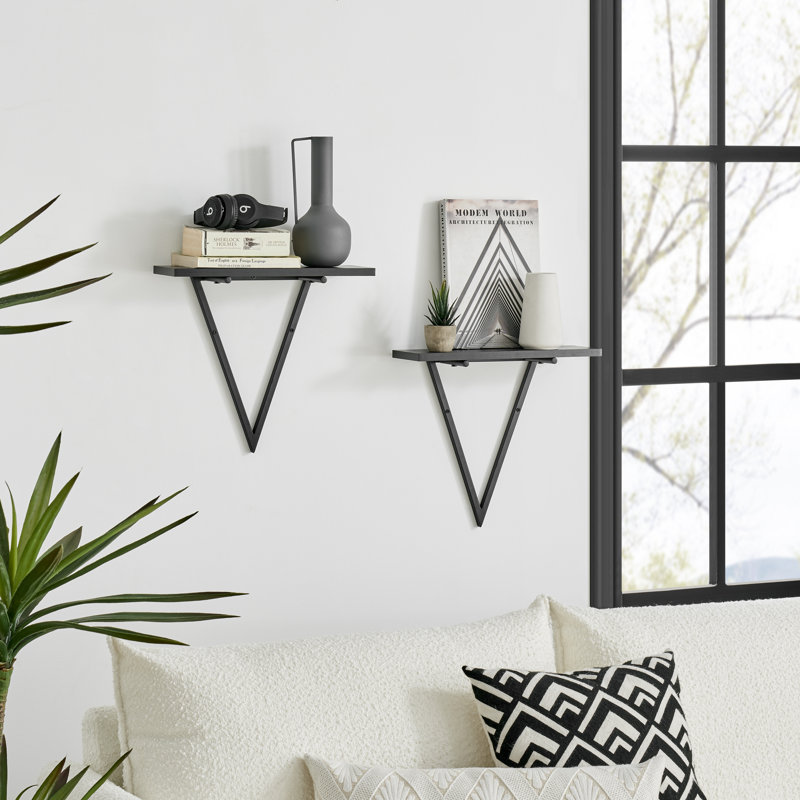 Clydean Floating Reversible Triangle Wall Shelves, Black