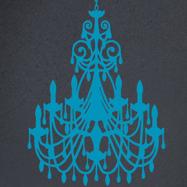 Décalcomanie murale lustre ornée, H 24 po x l 16 po x P 0,01 po, Bleu sarcelle