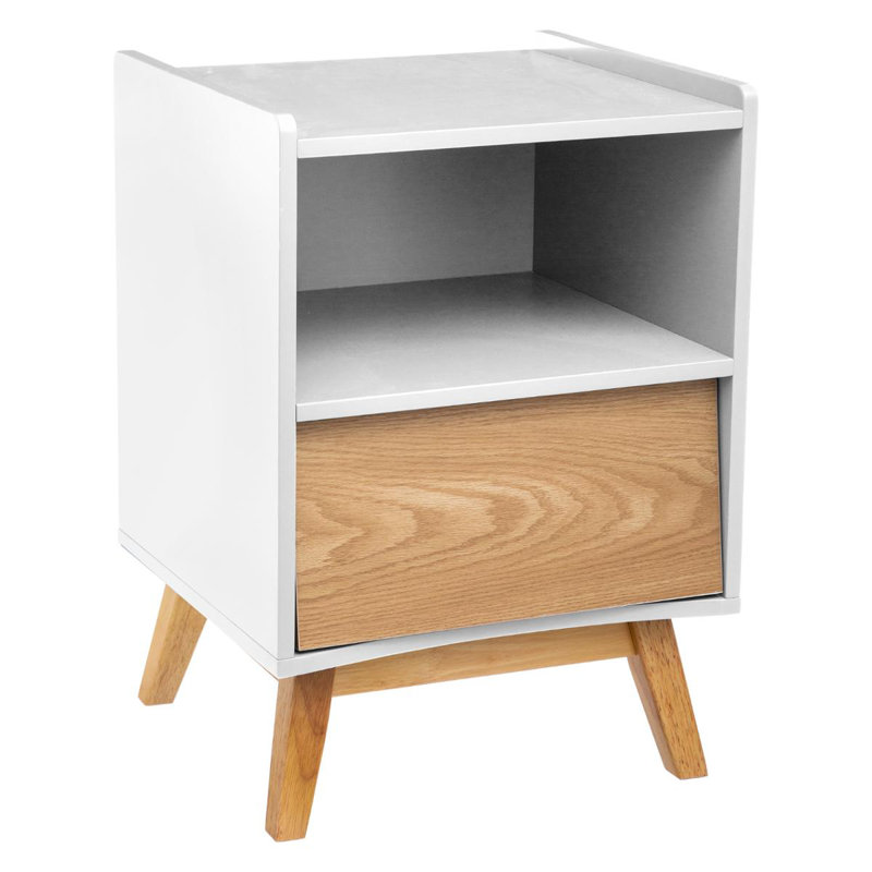 Sereno 43cm W Solid + Manufactured Wood Bedside Table, Light Brown/White