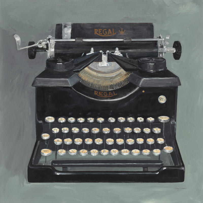 Machine à écrire classique noir / gris, H 36 po x l 36 po, Cadre simple blanc, Oui