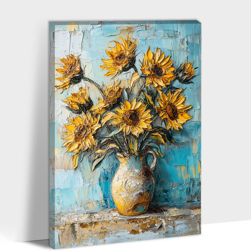 Spring Crigler - toile de tournesol texturée, reproduction d'art encadrée, 12 x 16 po, H 16 po x l 12 po