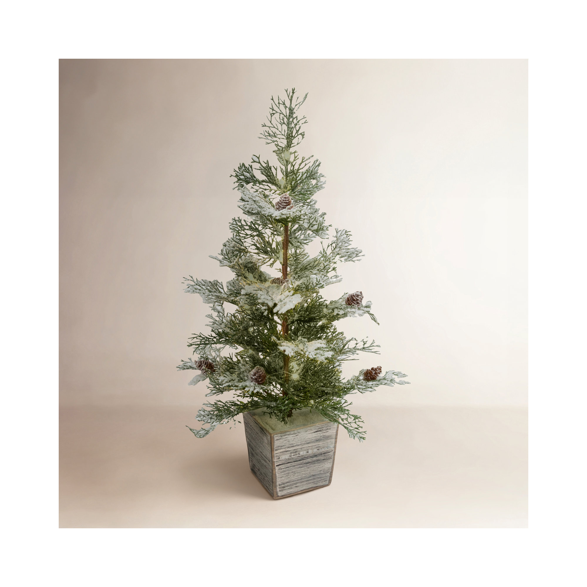 26 In. Illuminating Flocked Tree In Wood Box