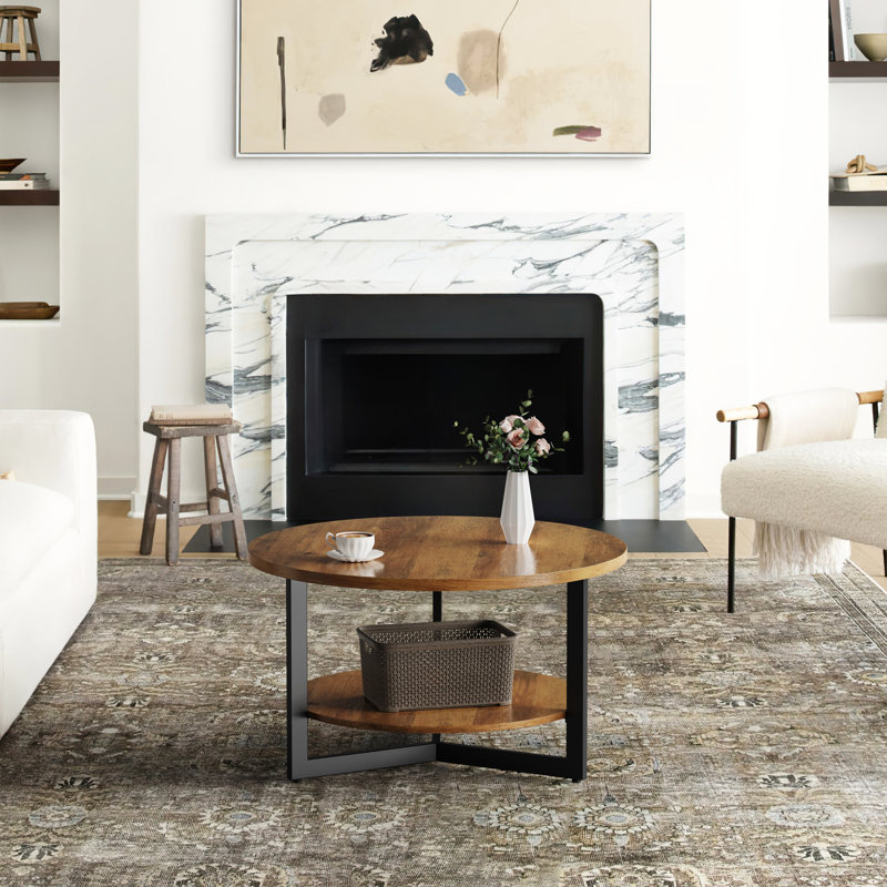 Caeron Round Coffee Table with 2-Tier Storage
