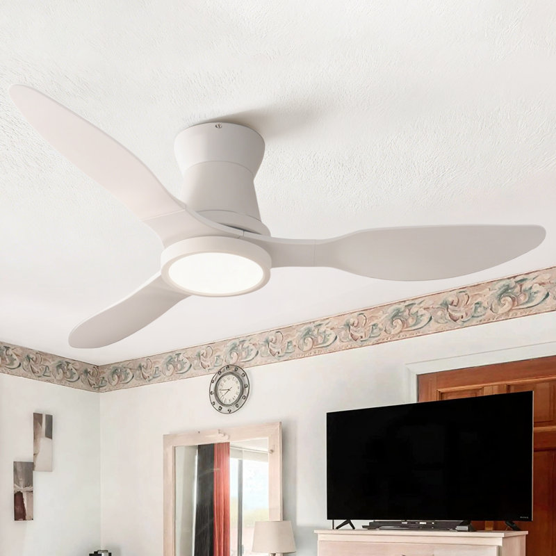 42 po Ventilateur de plafond encastré 3 pales Whtie avec lumière DEL à spectre complet et télécommande, Blanc, Blanc