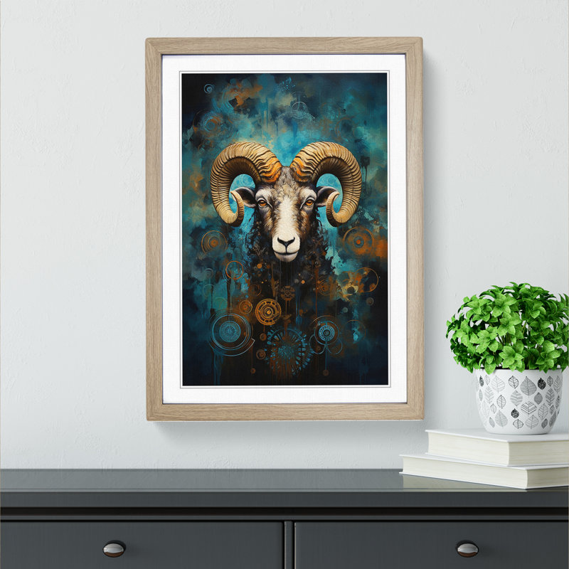 Aries Zodiac Modern Art - Framed Print, Oak Framed, 64cm H x 46cm W