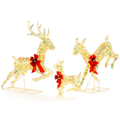 3-Piece Lighted Christmas Reindeer Family With LED Lights And Bows