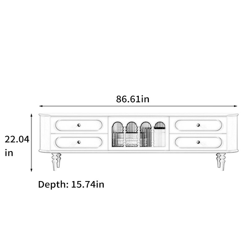 Meuble télé de style crème, H 22,04 po x l 86,61 po x P 15,74 po
