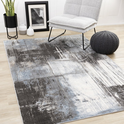 Abstract Grey Blue White Woven Indoor Area Rug