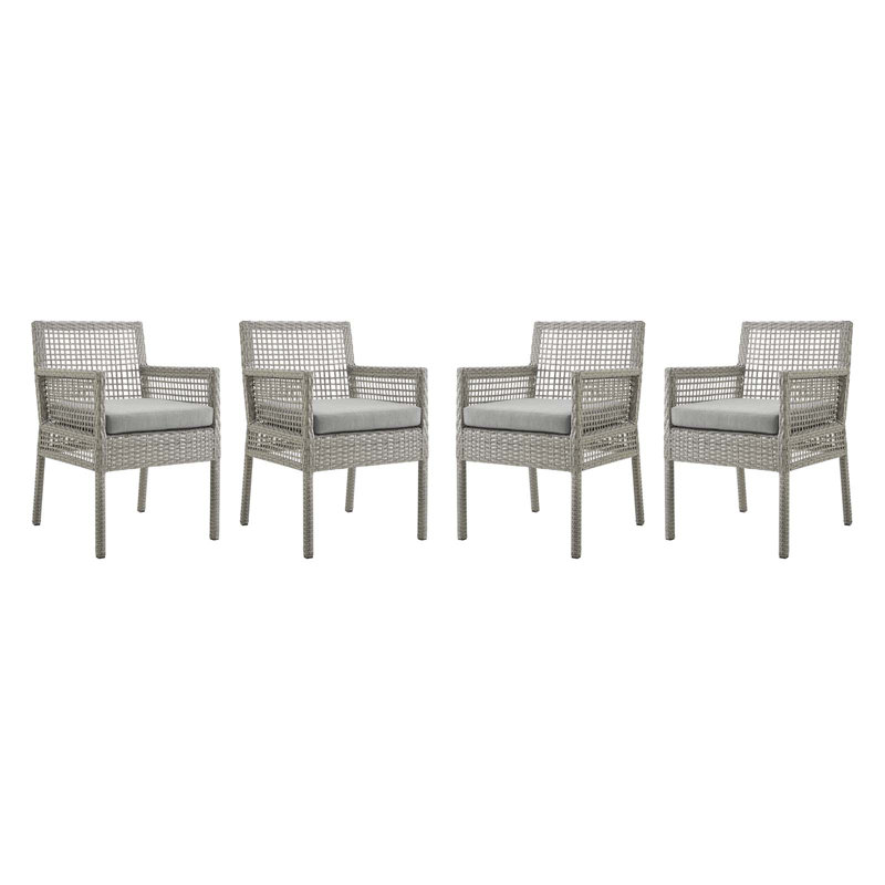 Gray Wicker Rattan Outdoor Dining Armchair Set of 4