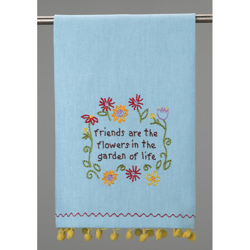 Les amis sont la serviette de thé à fleurs pom pom