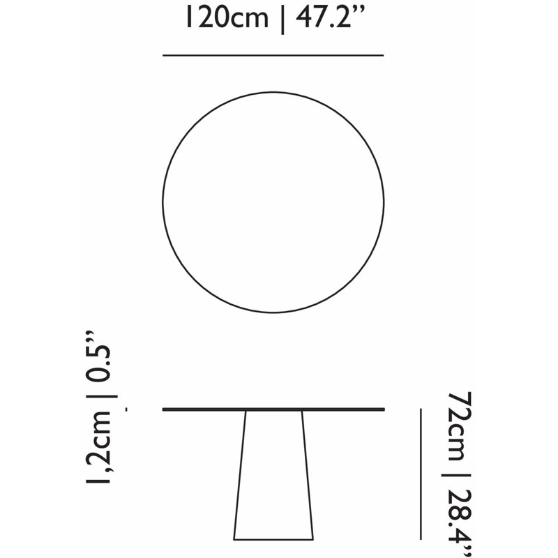 Container Round Dining Table, Black HPL Top with Black Base, 47.2" Diameter