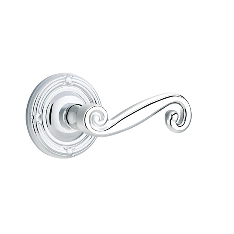 Scroll Double Dummy Door Lever with Round Rosette, Right, Bright Chrome