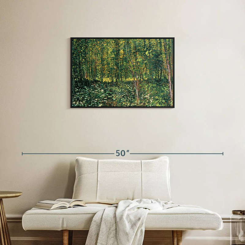Arbres et sous-bois, 31 po x 21 po, Cadre flottant noir